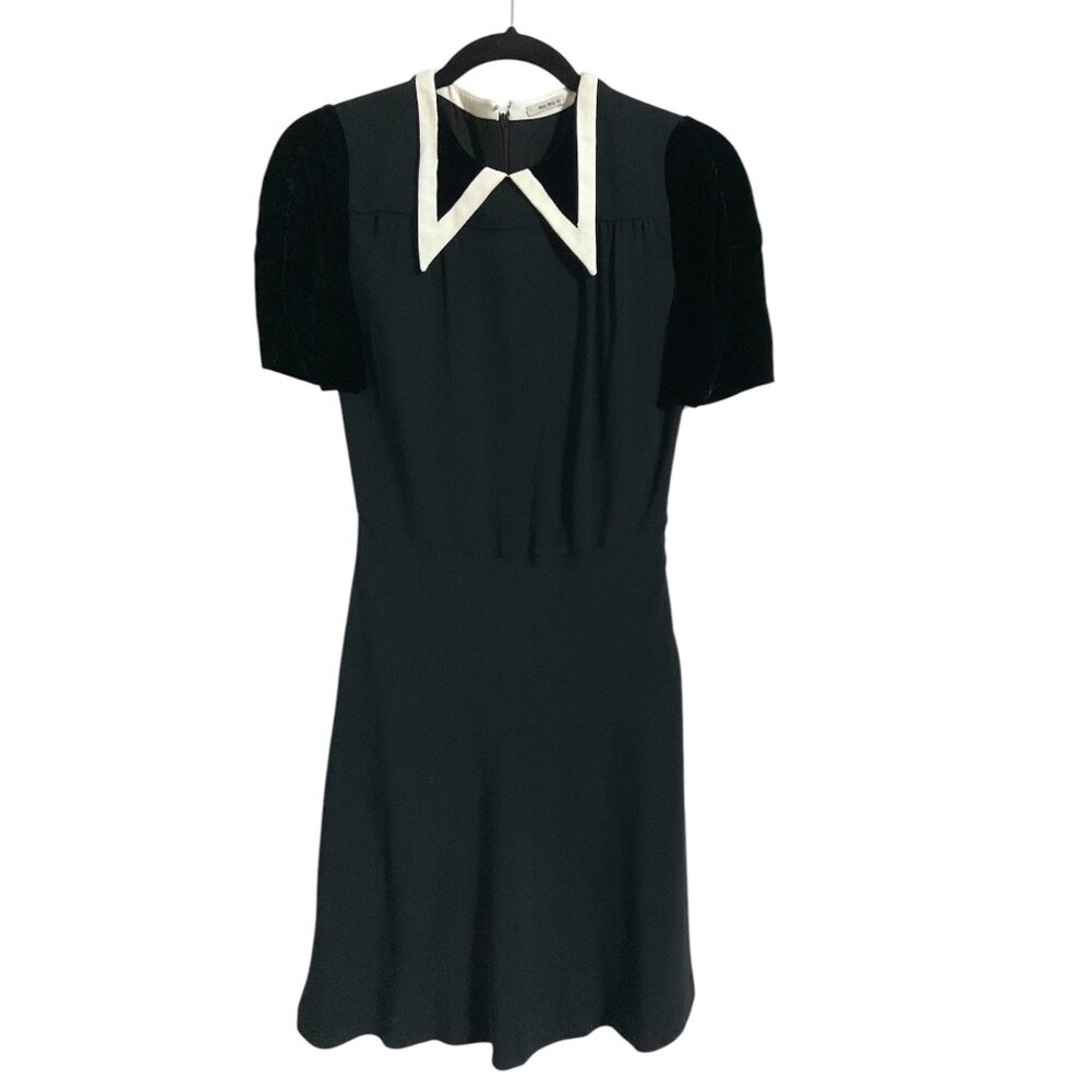 Miu Miu Black Mini Dress with Cream Pointed Collar